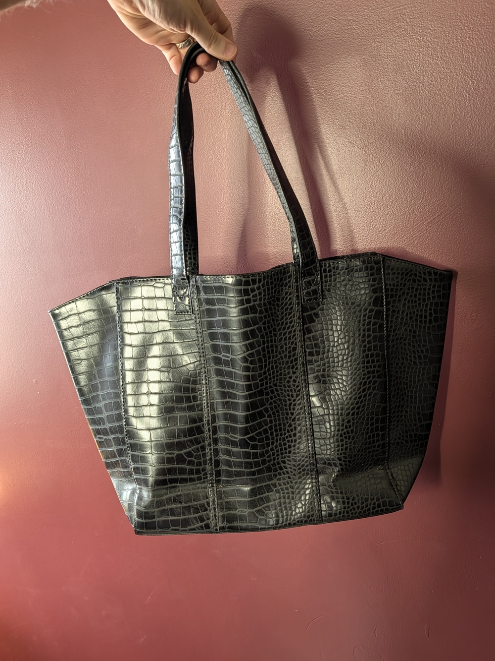 Neiman Marcus Vintage Black Alligator Leather Trapezoid Tote Bag Handbag Luxury